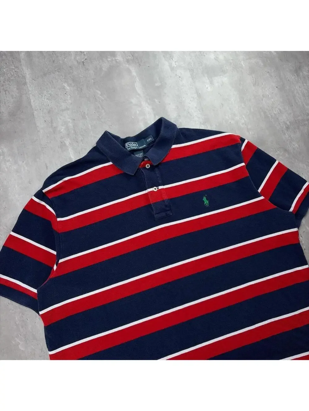 Vintage 90’s Navy Polo Ralph Lauren Striped Polo Shirt